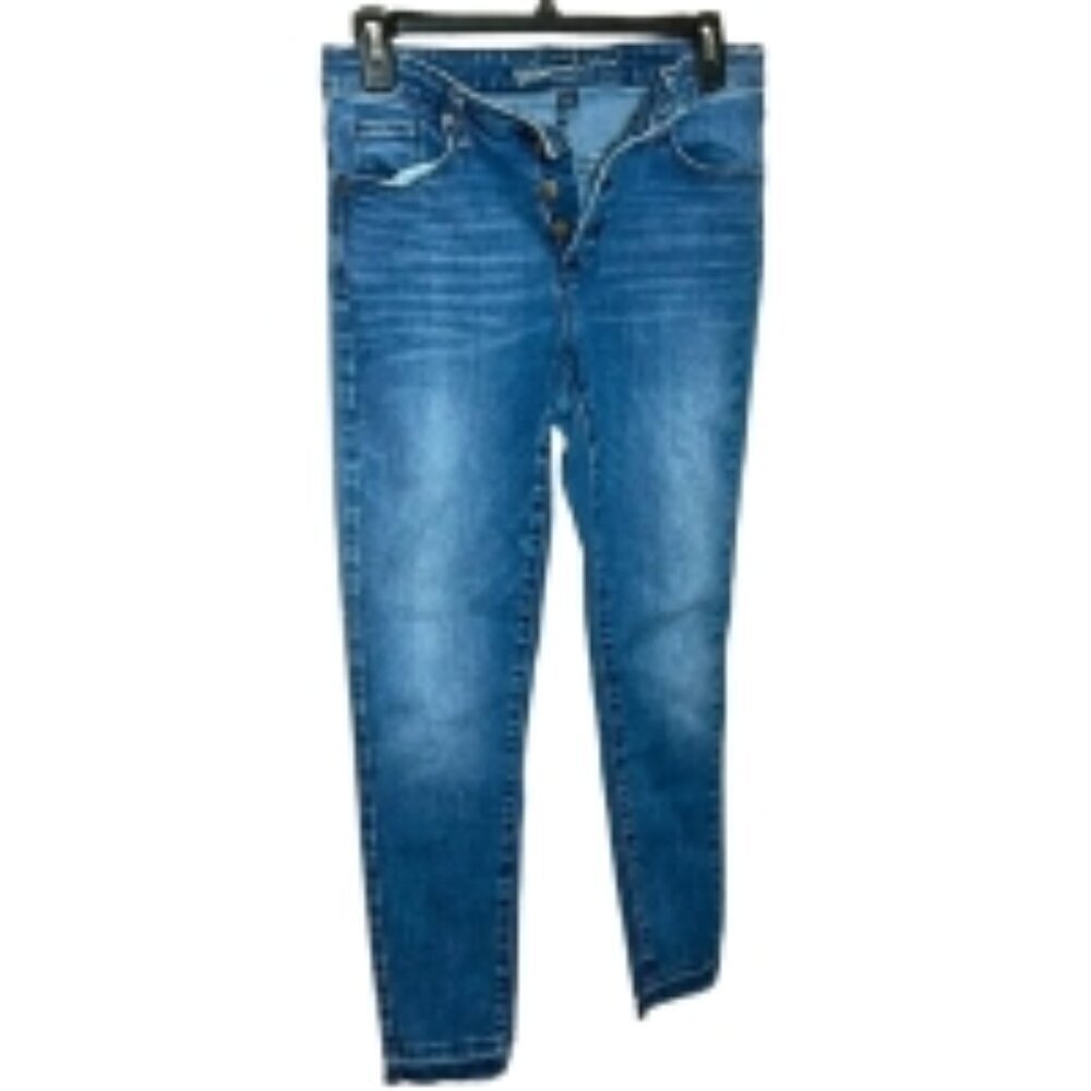 Universal Thread Button Fly Skinny Frayed Ankle Med Blue Jean Sz 8/29R - Picture 2 of 11